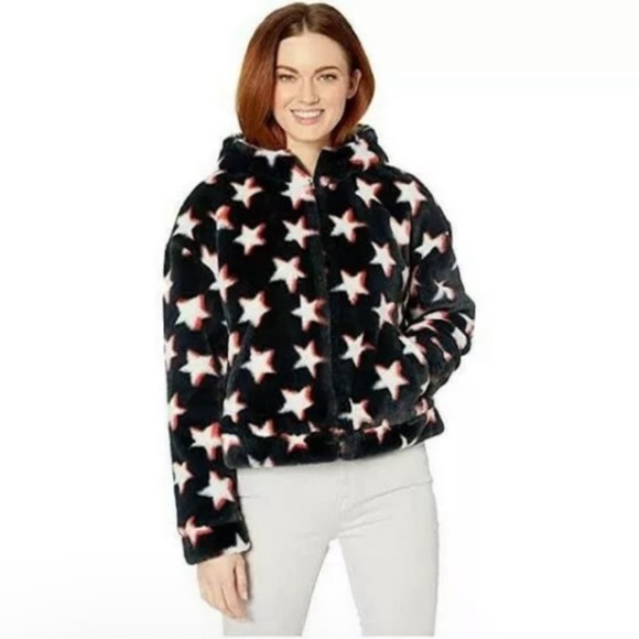 UGG Jackets & Blazers - UGG fuzzy Stars hooded jacket Medium Navy Red White Womens